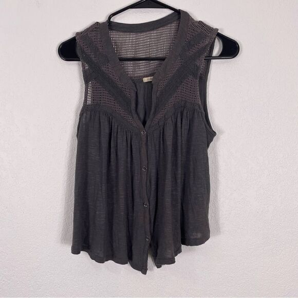 ASO TVD Ecote | Urban Outfitters Grey V Neck Button Front Tank Top - Picture 1 of 8